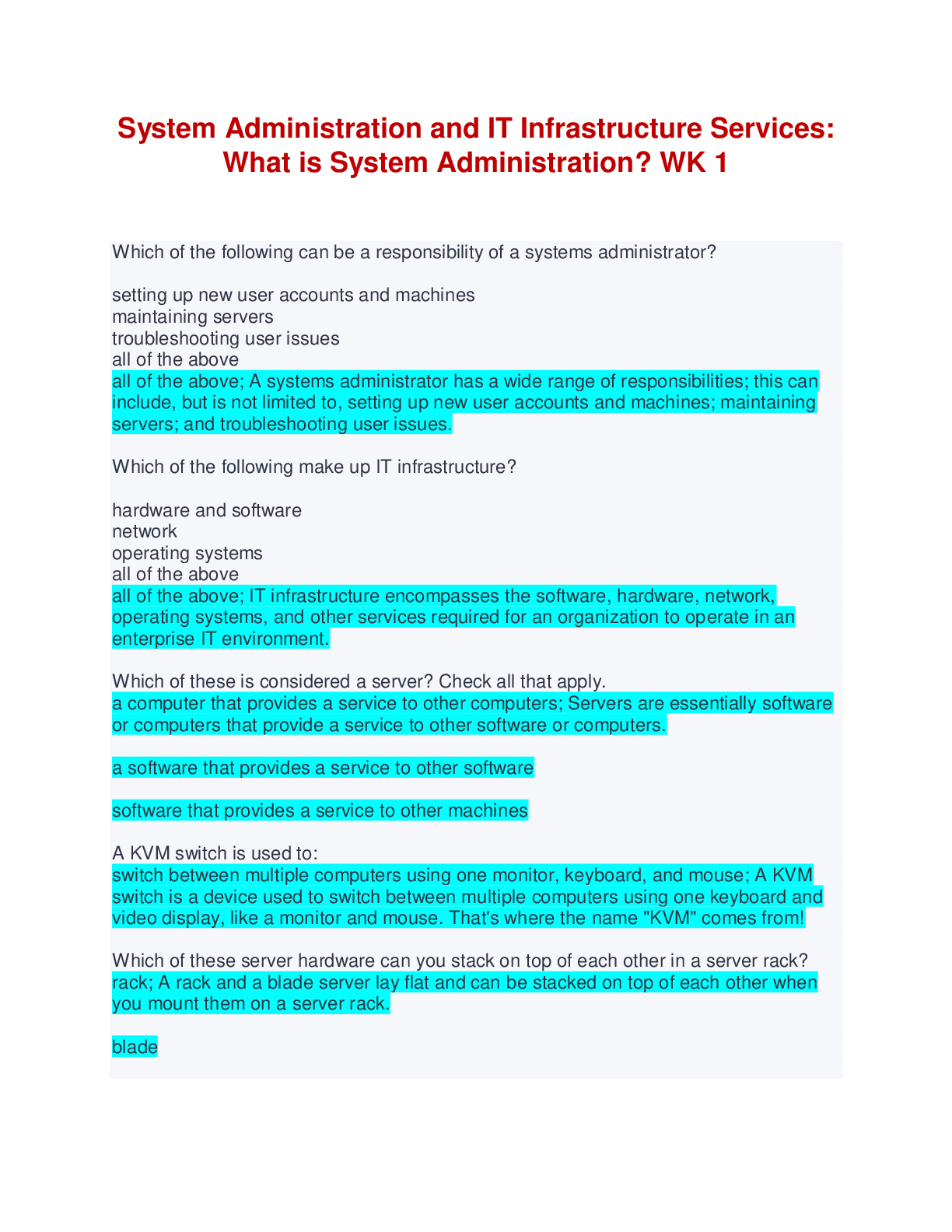 Preview image of System Administration and IT Infrastructure Services: What is System Administration? WK 1 document